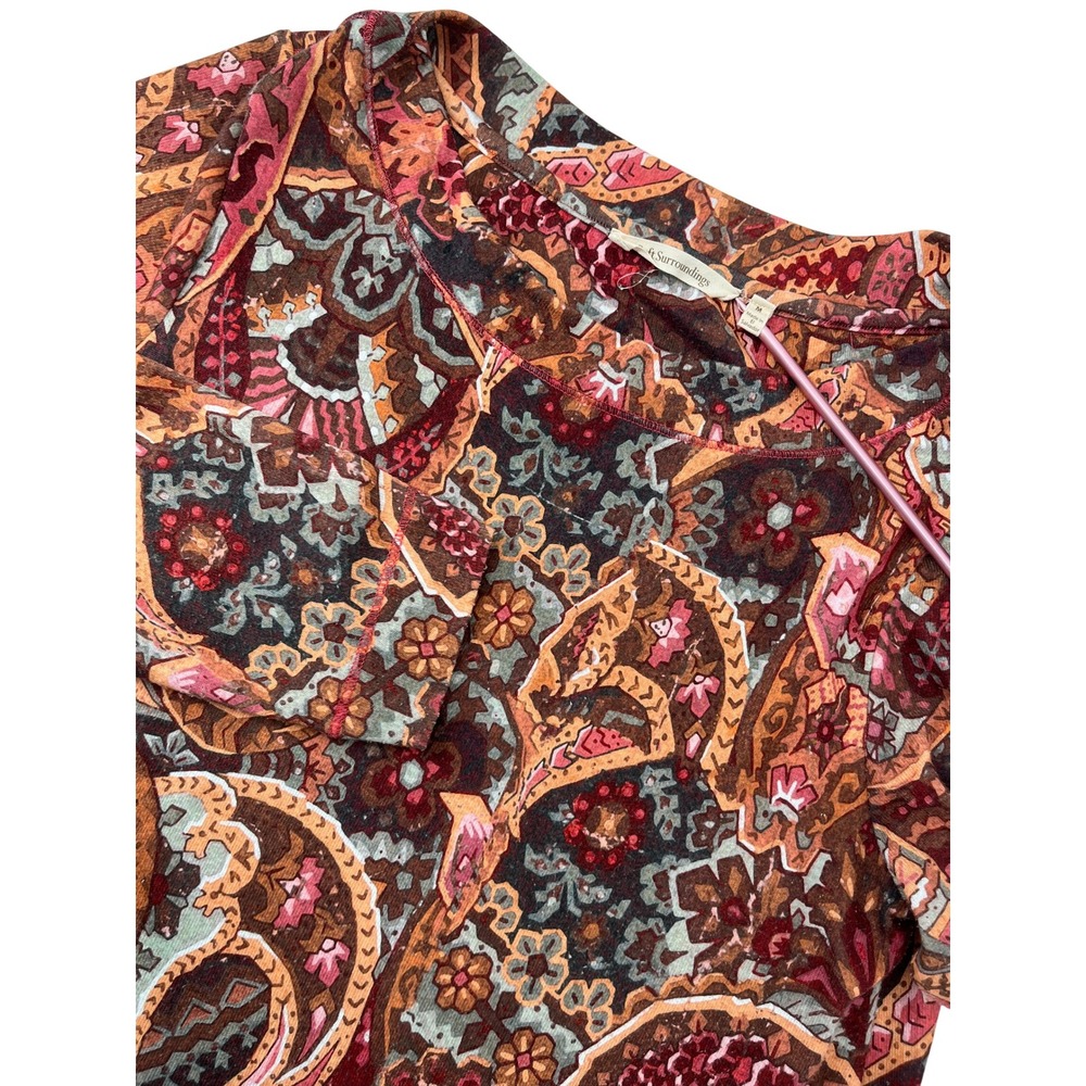 Soft Surroundings Womens Paisley Print‎ Boat Neck Long Sleeve Top Multi Color M